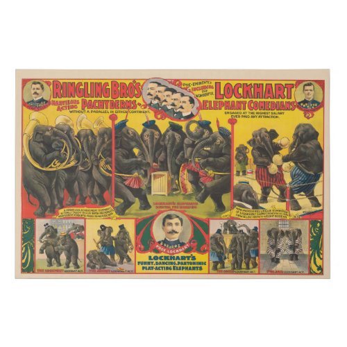Circus Poster Of Elephants Performing Faux Canvas Print