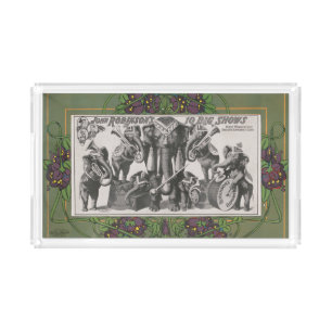 Circus Poster Of Elephants Playing Instruments Acrylic Tray
