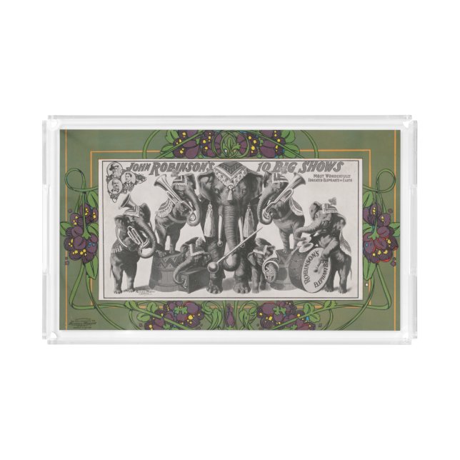 Circus Poster Of Elephants Playing Instruments Acrylic Tray (Front)