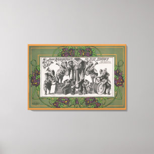 Circus Poster Of Elephants Playing Instruments Canvas Print