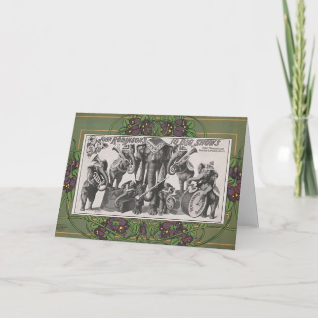 Circus Poster Of Elephants Playing Instruments Card (Front)