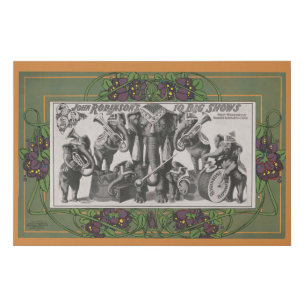 Circus Poster Of Elephants Playing Instruments Faux Canvas Print