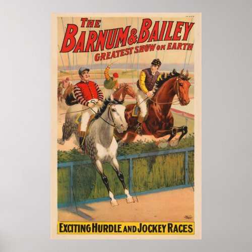 Circus Poster Of Jockeys On Horses Jumping A Hedge