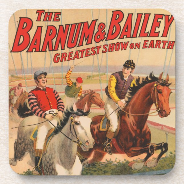 Circus Poster Of Jockeys On Horses Jumping A Hedge Beverage Coaster (Front)