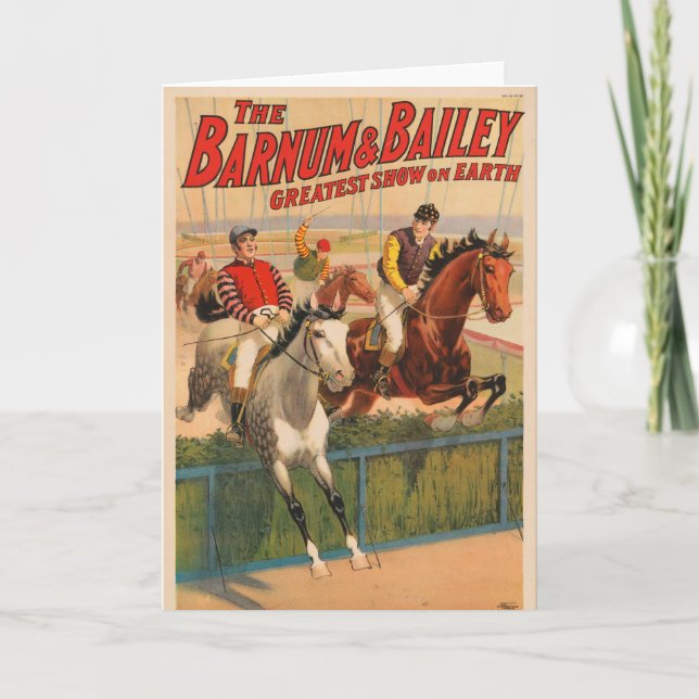 Circus Poster Of Jockeys On Horses Jumping A Hedge Card (Front)