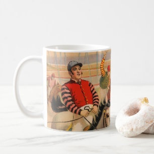 Circus Poster Of Jockeys On Horses Jumping A Hedge Coffee Mug