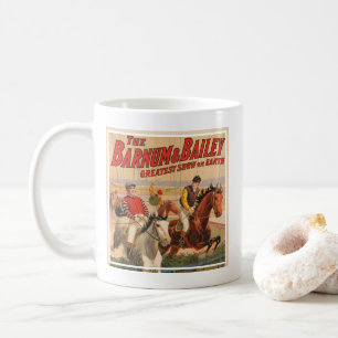 Circus Poster Of Jockeys On Horses Jumping A Hedge Coffee Mug