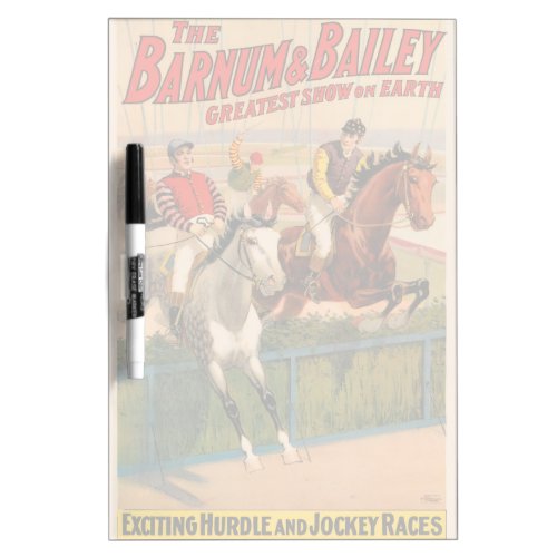 Circus Poster Of Jockeys On Horses Jumping A Hedge Dry Erase Board