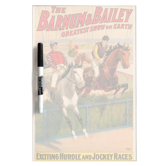 Circus Poster Of Jockeys On Horses Jumping A Hedge Dry Erase Board (Front)