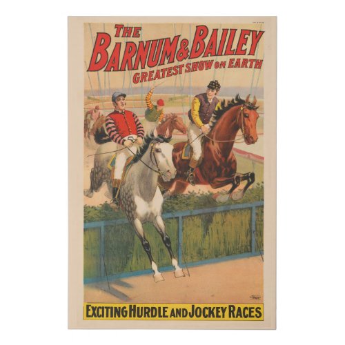 Circus Poster Of Jockeys On Horses Jumping A Hedge Faux Canvas Print