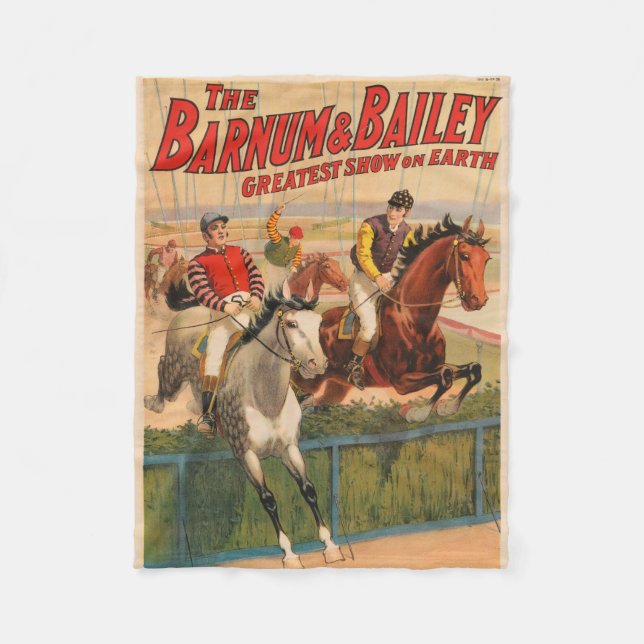 Circus Poster Of Jockeys On Horses Jumping A Hedge Fleece Blanket (Front)