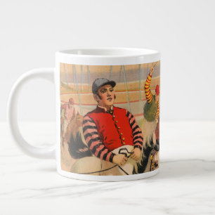 Circus Poster Of Jockeys On Horses Jumping A Hedge Giant Coffee Mug