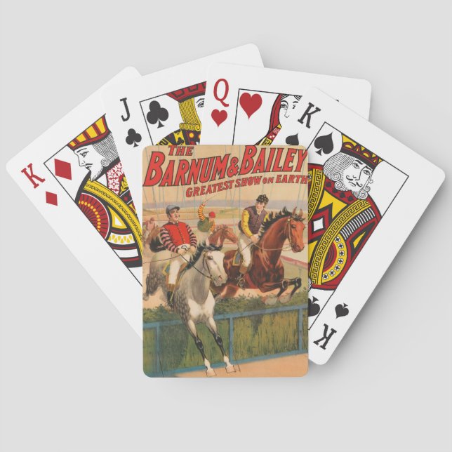 Circus Poster Of Jockeys On Horses Jumping A Hedge Poker Cards (Back)