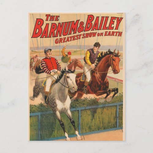 Circus Poster Of Jockeys On Horses Jumping A Hedge Postcard