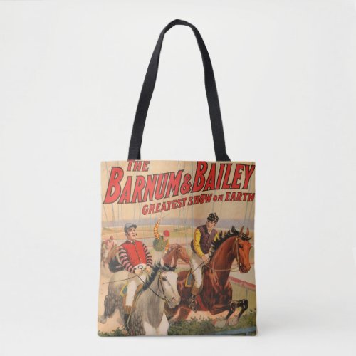 Circus Poster Of Jockeys On Horses Jumping A Hedge Tote Bag