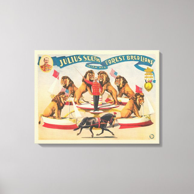 Circus Poster Of Julius Seeth With His Lions Canvas Print (Front)