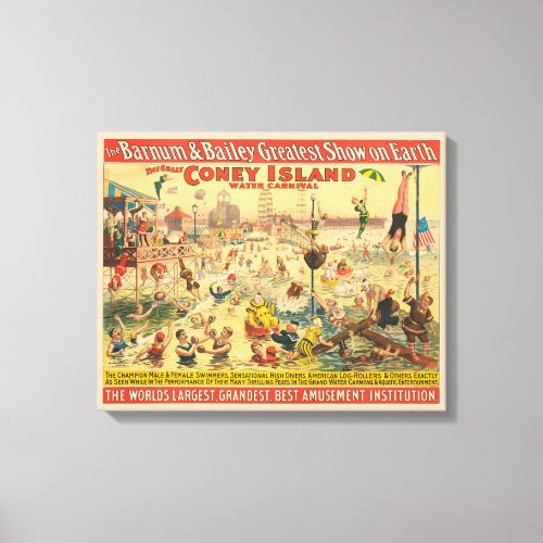 Circus Poster Of People In Costumes Performing Canvas Print