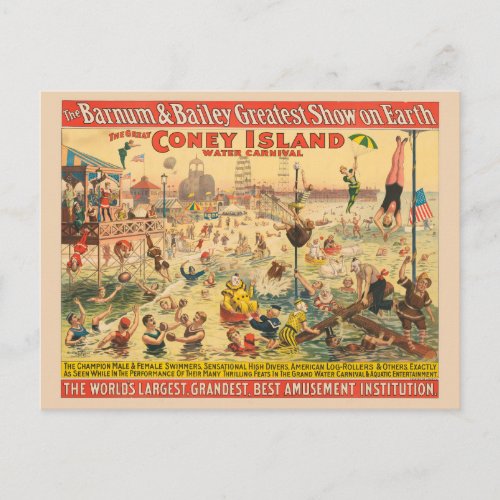 Circus Poster Of People In Costumes Performing Postcard