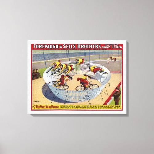 Circus Poster Of The Seven Gaynells Riding Bikes Canvas Print