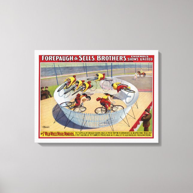 Circus Poster Of The Seven Gaynells Riding Bikes Canvas Print (Front)