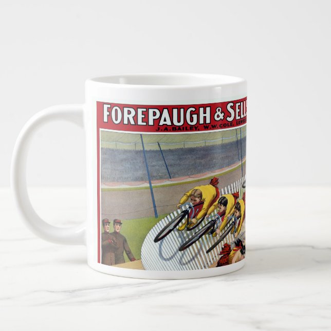 Circus Poster Of The Seven Gaynells Riding Bikes Giant Coffee Mug (Left)