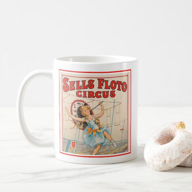 Circus Poster Of Tight-Rope Walker With A Parasol Coffee Mug (With Donut)
