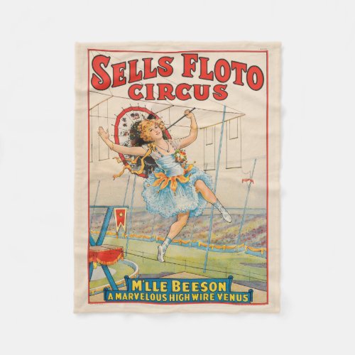 Circus Poster Of Tight_Rope Walker With A Parasol Fleece Blanket