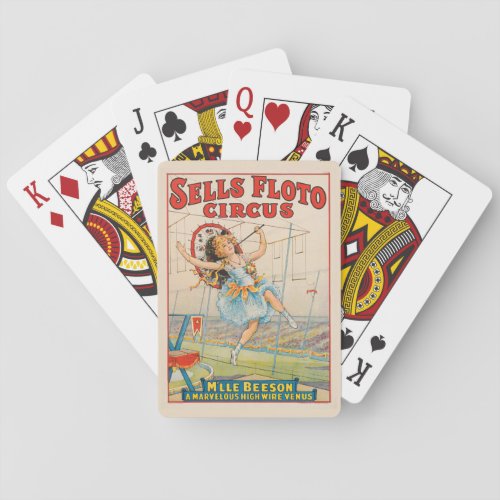 Circus Poster Of Tight_Rope Walker With A Parasol Playing Cards