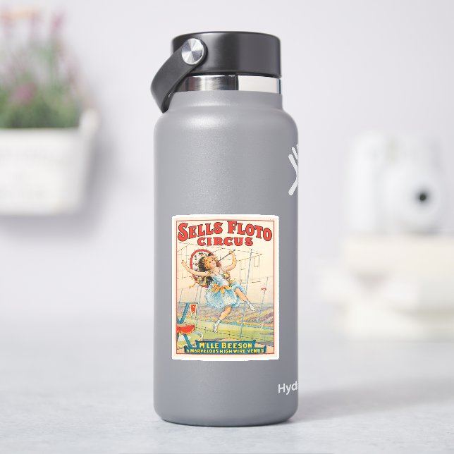 Circus Poster Of Tight-Rope Walker With A Parasol Sticker (HydroFlask)