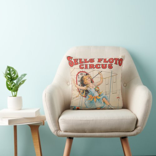 Circus Poster Of Tight_Rope Walker With A Parasol Throw Pillow