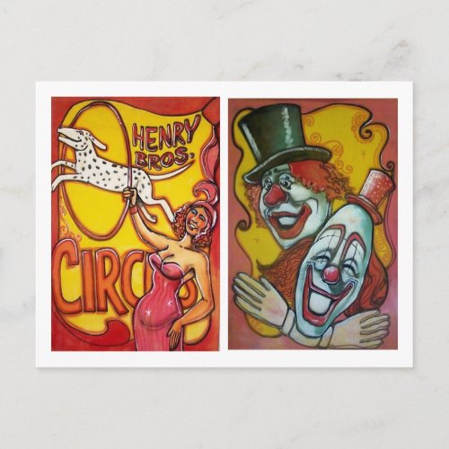 Circus Poster Postcard _ Dogs  Clowns