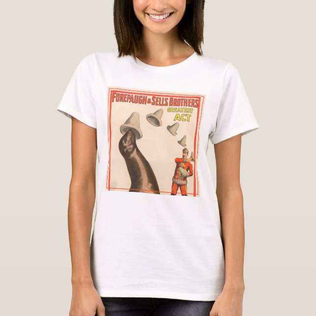 Circus Poster Showing A Sea Lion Catching Hats T-Shirt (Front)