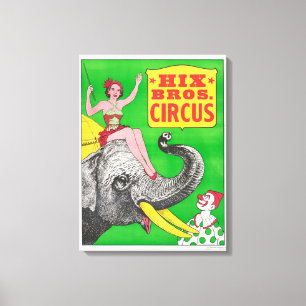 Circus Poster Showing A Woman An Riding Elephant. Canvas Print