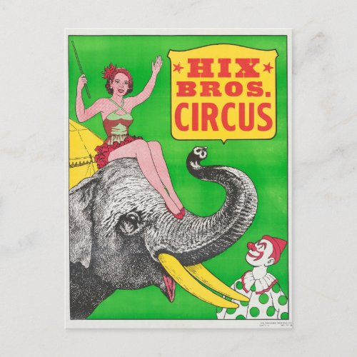 Circus Poster Showing A Woman An Riding Elephant Postcard