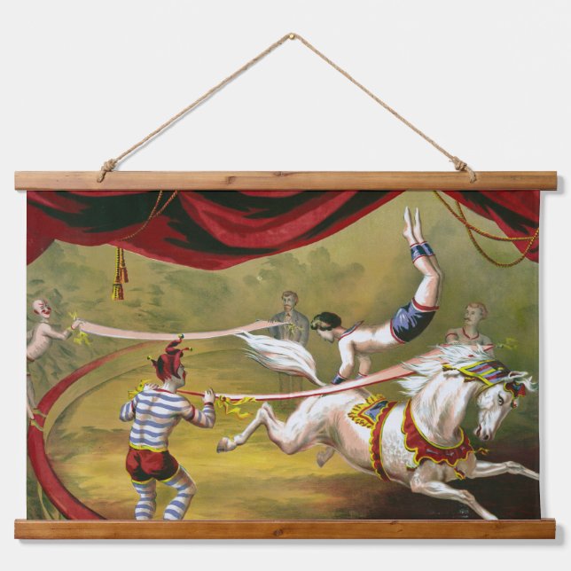 Circus Poster Showing Acrobat Performing On Horse. Hanging Tapestry (Front)