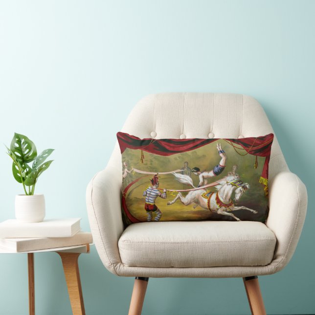 Circus Poster Showing Acrobat Performing On Horse. Lumbar Pillow (Chair)