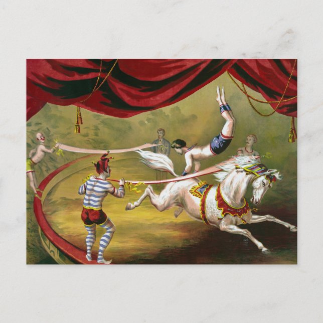 Circus Poster Showing Acrobat Performing On Horse. Postcard (Front)