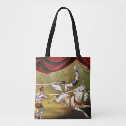 Circus Poster Showing Acrobat Performing On Horse Tote Bag
