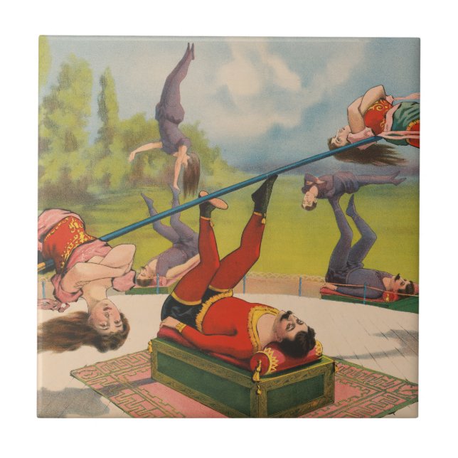 Circus Poster Showing Acrobatic Acts, Circa 1899. Ceramic Tile (Front)