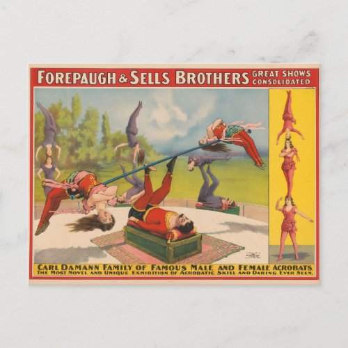 Circus Poster Showing Acrobatic Acts Circa 1899 Postcard
