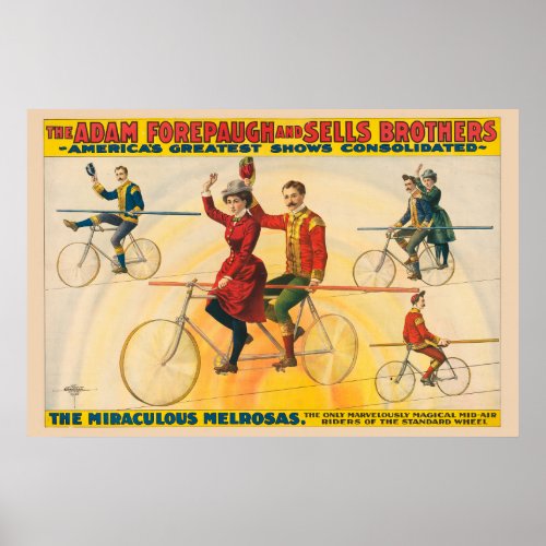Circus Poster Showing Bicycle Riders On Tightrope