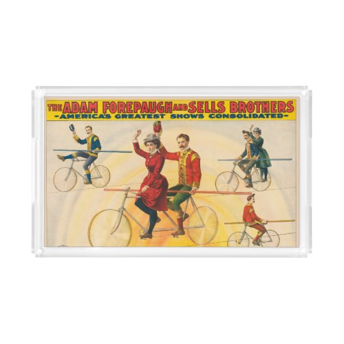 Circus Poster Showing Bicycle Riders On Tightrope Acrylic Tray