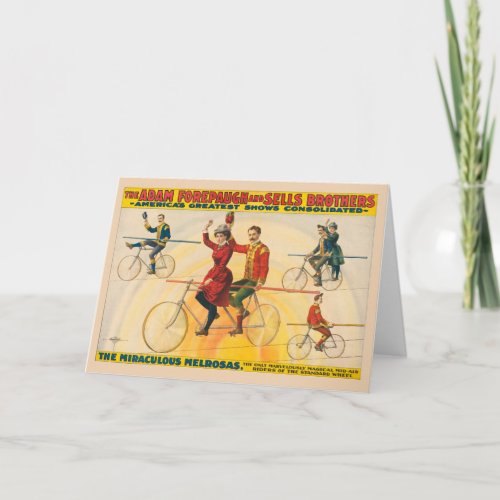 Circus Poster Showing Bicycle Riders On Tightrope Card
