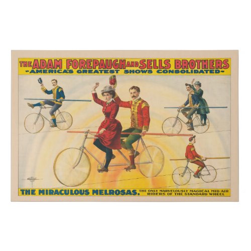Circus Poster Showing Bicycle Riders On Tightrope Faux Canvas Print