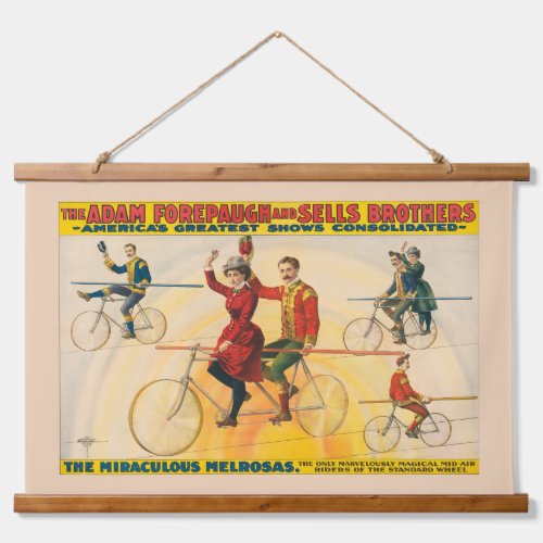 Circus Poster Showing Bicycle Riders On Tightrope Hanging Tapestry