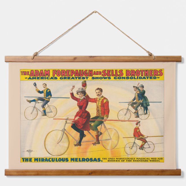 Circus Poster Showing Bicycle Riders On Tightrope Hanging Tapestry (Front)