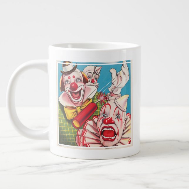 Circus Poster Showing Clown Faces And Fire Cracker Giant Coffee Mug (Left)