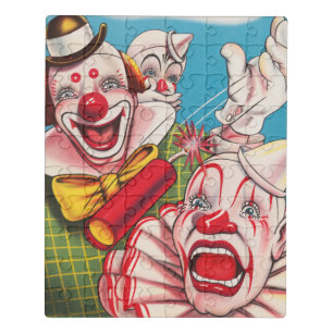 Circus Poster Showing Clown Faces And Fire Cracker Jigsaw Puzzle