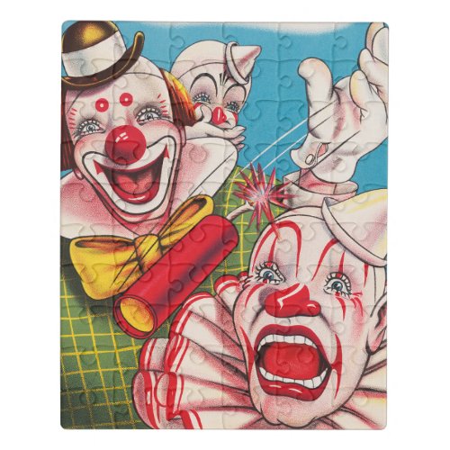 Circus Poster Showing Clown Faces And Fire Cracker Jigsaw Puzzle