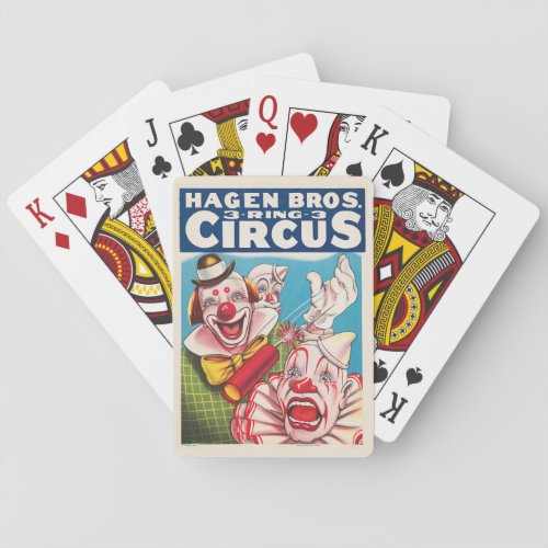 Circus Poster Showing Clown Faces And Fire Cracker Playing Cards